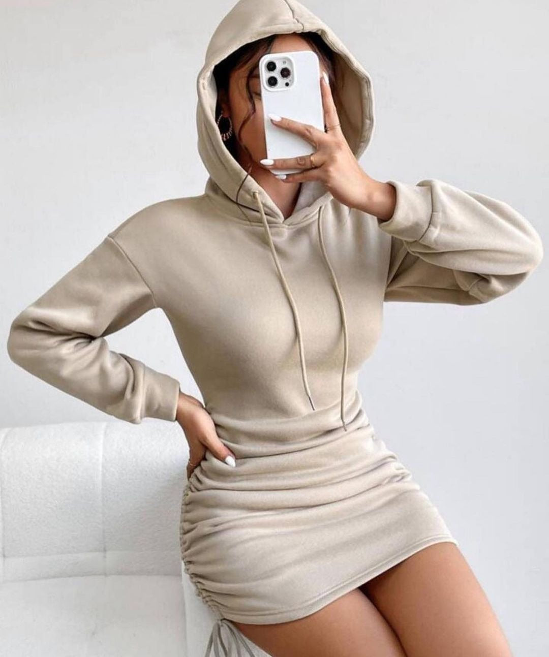 Very sexy casual sweatshirt dress for trendy women with hood