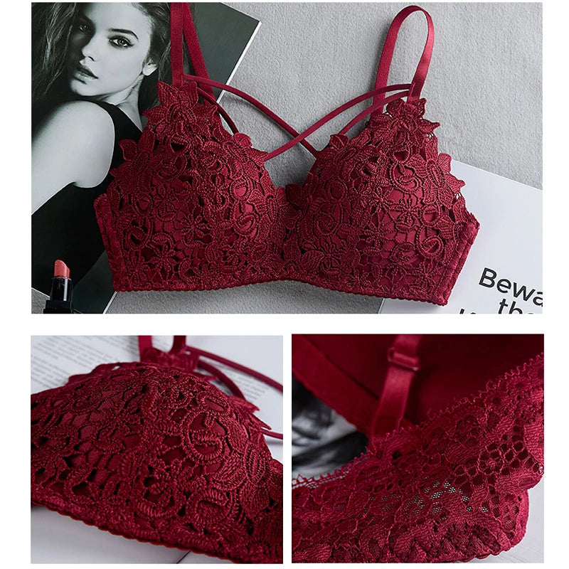 Sexy floral lace embroidered push up bra