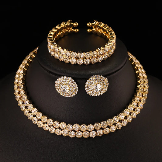 TREAZY Gold Rhinestone Crystal African Bridal Jewelry Set