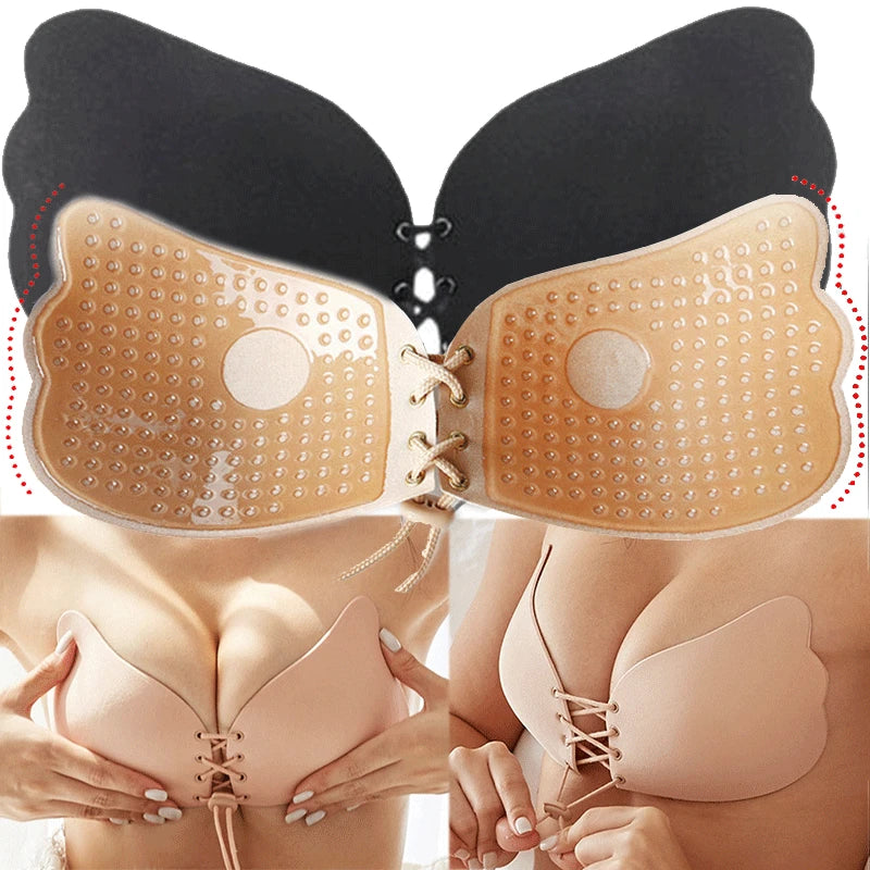 Seamless push-up adhesive bra