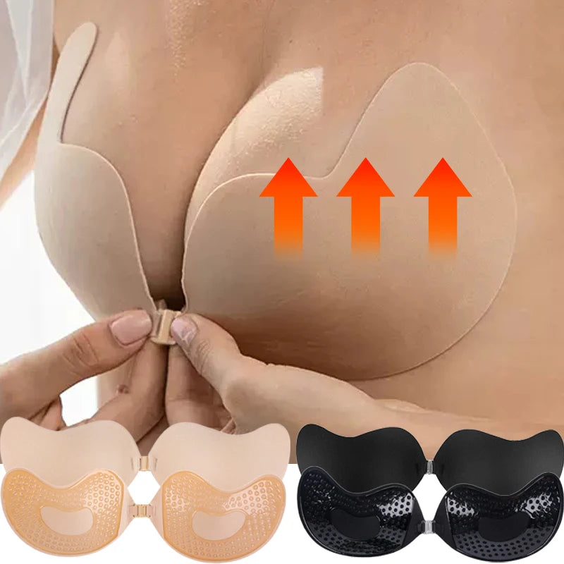 Strapless Backless Adhesive Bra Front Closure with Invisible Push-Up