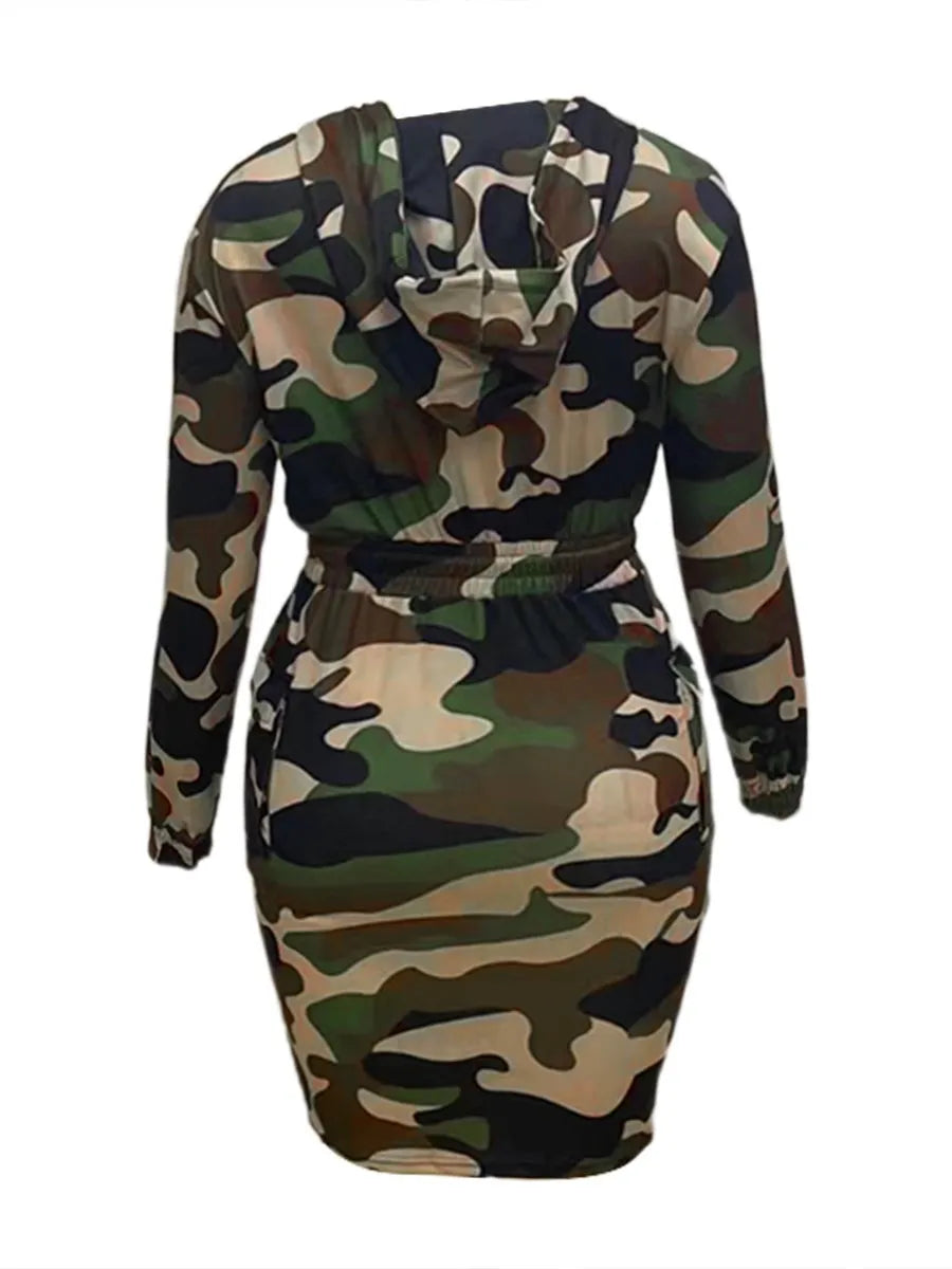 Trendy Women's Hooded Cargo Sweat Dress