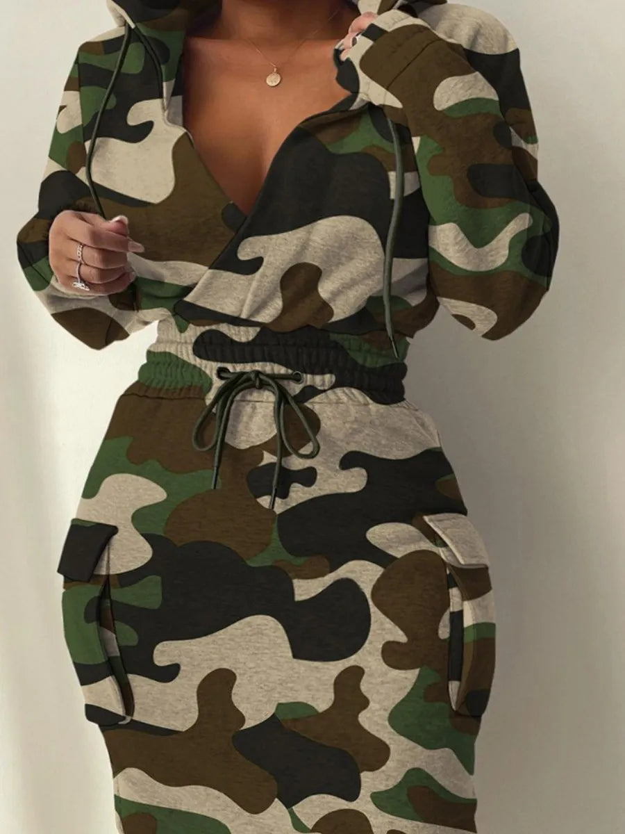 Trendy Women's Hooded Cargo Sweat Dress