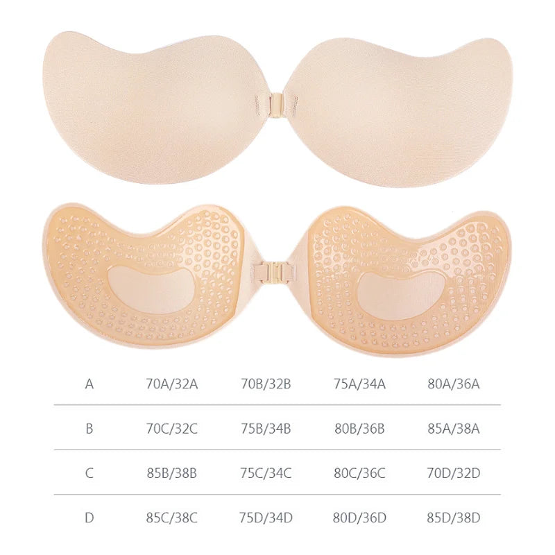 Strapless Backless Adhesive Bra Front Closure with Invisible Push-Up