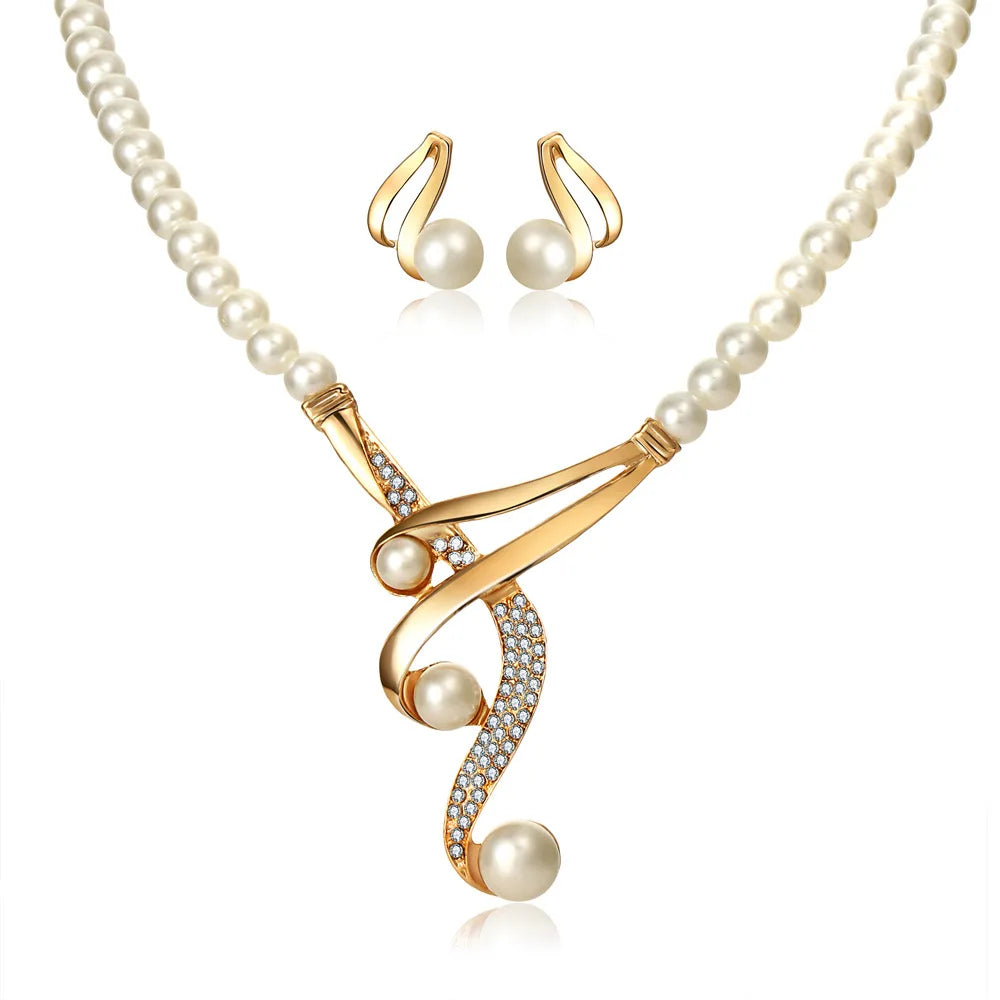 KSRA Vintage Simulated Pearl Wedding Jewelry Set