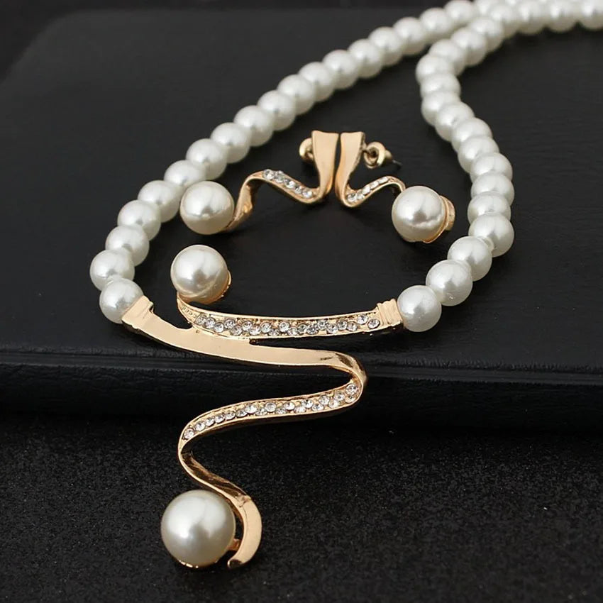 KSRA Vintage Simulated Pearl Wedding Jewelry Set