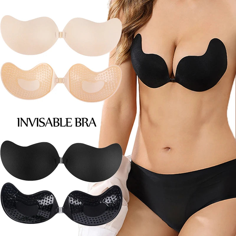 Strapless Backless Adhesive Bra Front Closure with Invisible Push-Up