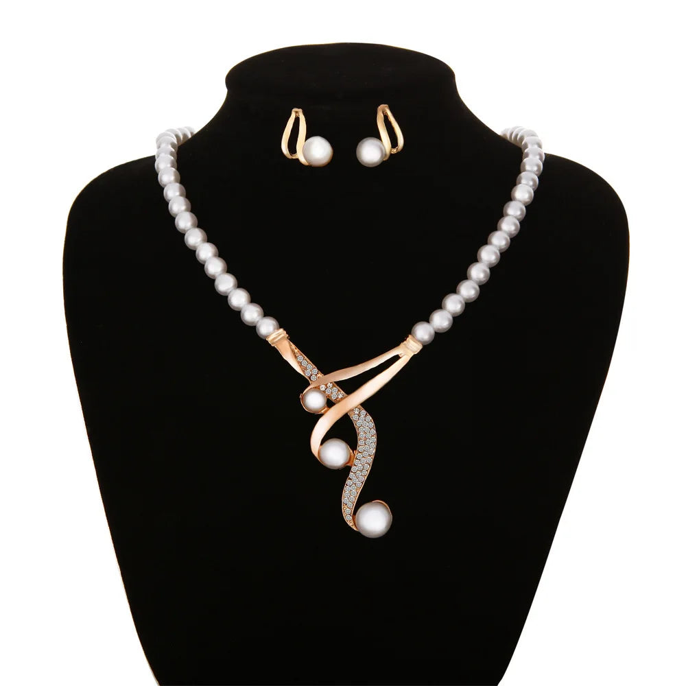 KSRA Vintage Simulated Pearl Wedding Jewelry Set