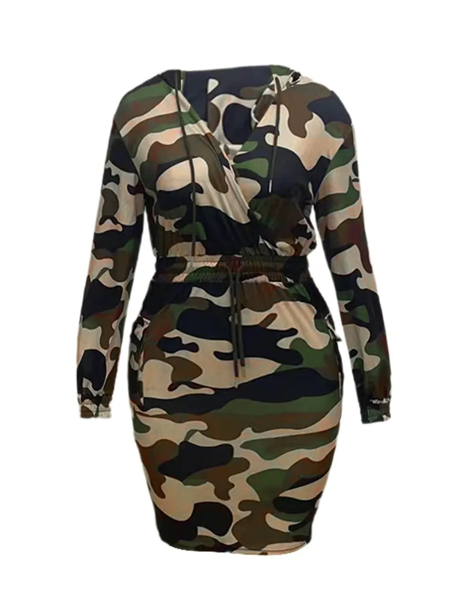 Trendy Women's Hooded Cargo Sweat Dress