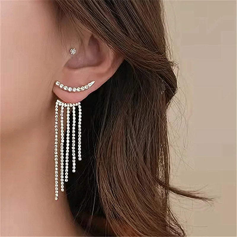 Luxury earrings with hanging crystals and zircons