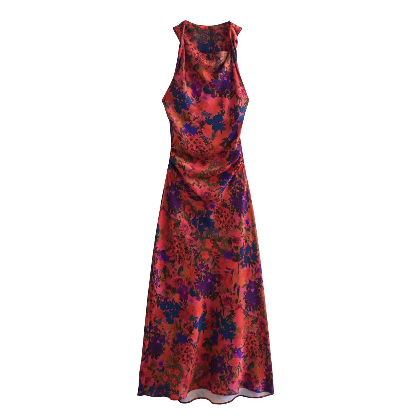 Robe en satin de soie imprimée fleurie